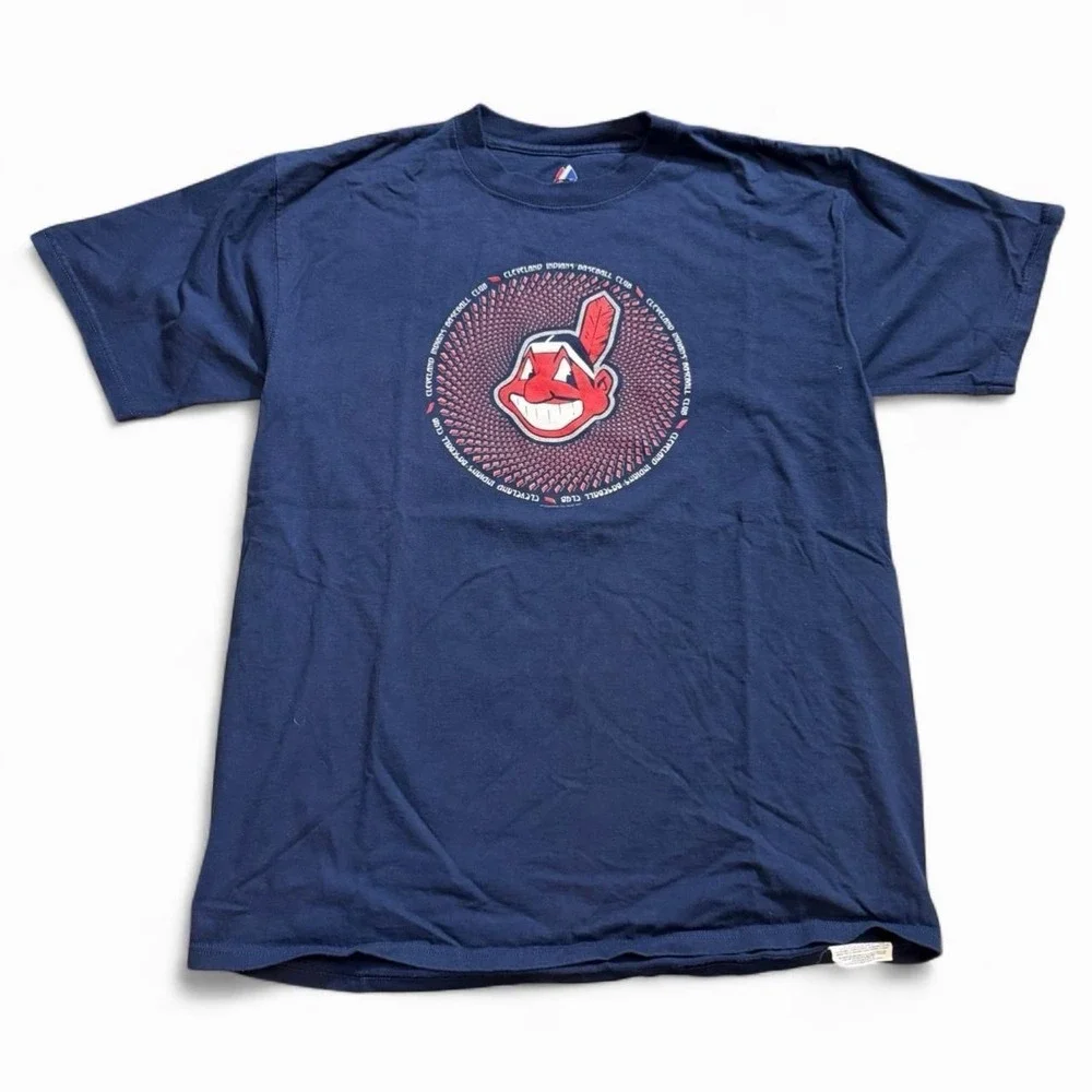 Vintage Cleveland Indians Navy T-Shirt Size Large Y2K 2000s MLB Baseball Spring